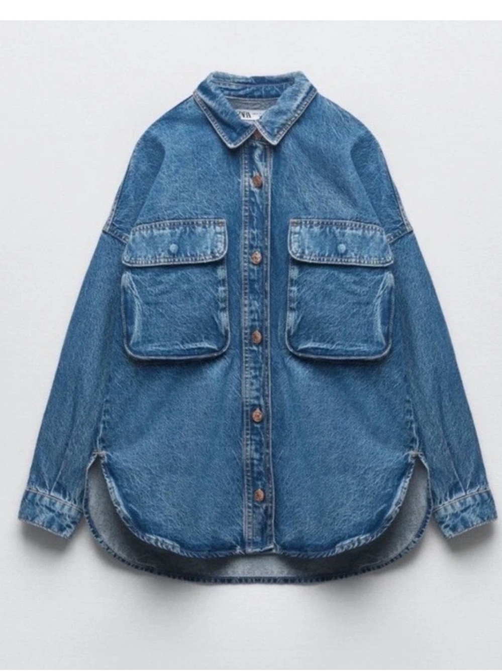 Zara Denim Jean Patch Pocket Shacket OVERSHIRT indigo  sz S
